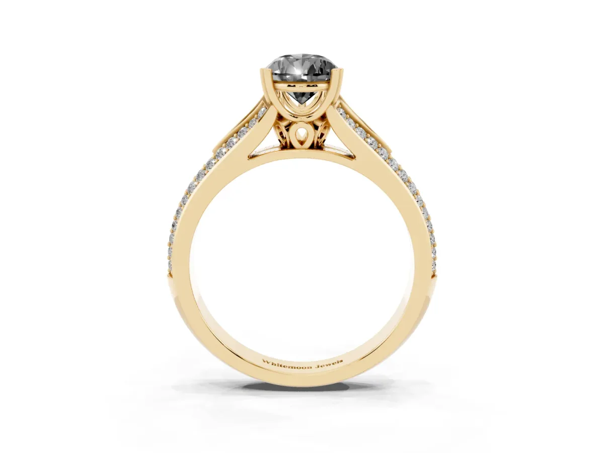 Fancy Black Pear Cut Diamond Split Shank Engagement Ring with Pavé Band Yellow gold