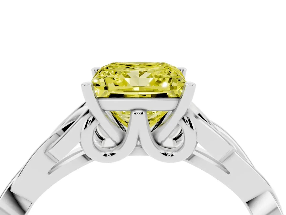Fancy Yellow Princess Cut Diamond Solitaire Engagement Ring with Celtic Knot Band and Four-Prong Setting Silver