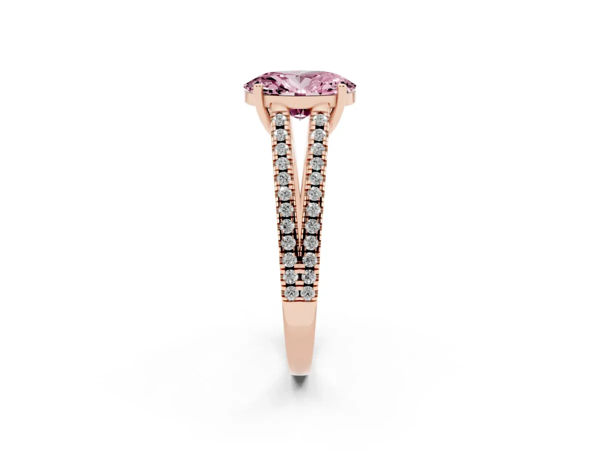 Fancy Pink Oval Cut Diamond Solitaire Engagement Ring with Split Shank Pavé Band Rose gold