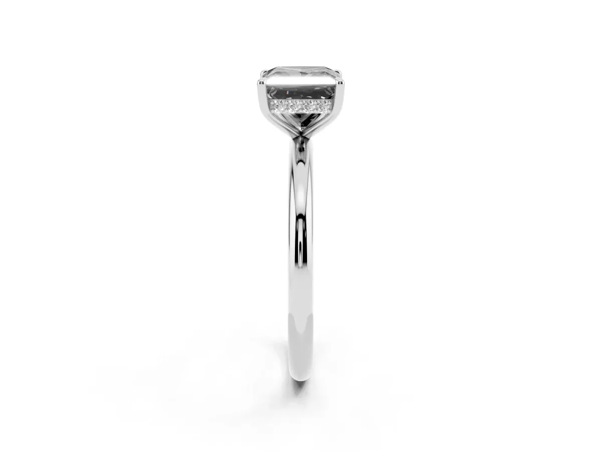 Fancy Black Princess Cut Diamond Solitaire Ring with Thin Band and Four-Prong Setting Platinum