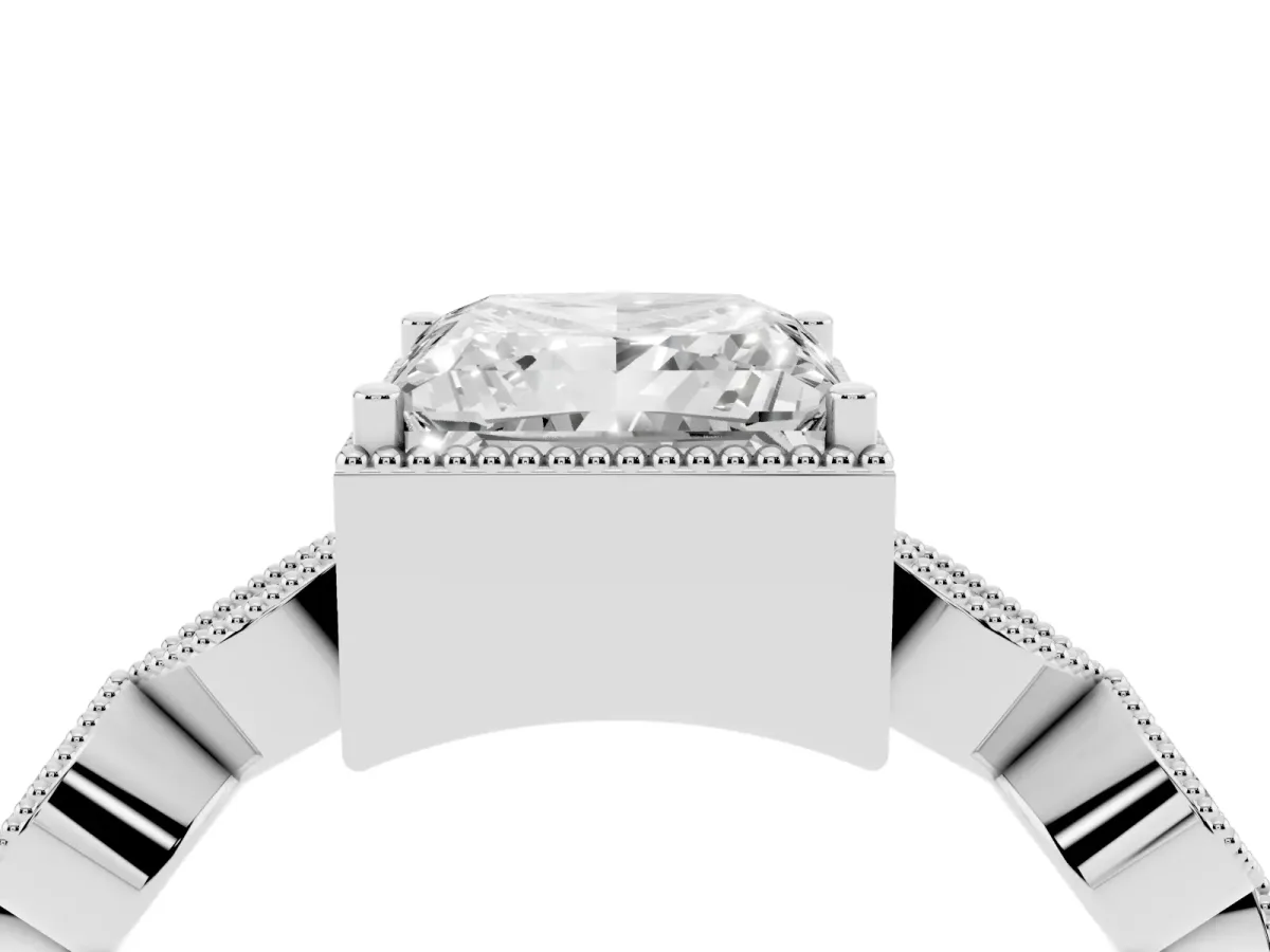 Princess Cut Diamond Vintage Milgrain Ring with Round Stations Silver