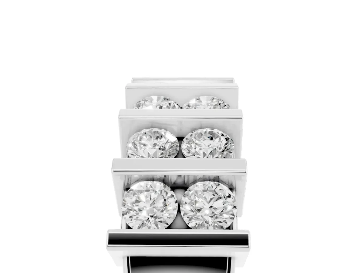 Channel Set Round Diamond Step Band with Bar Prong Setting Silver