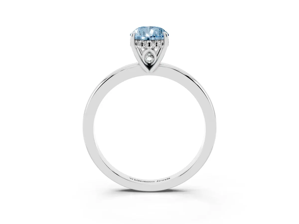 Fancy Blue Pear Cut Solitaire Diamond Ring with Prong Setting and Plain Band Platinum