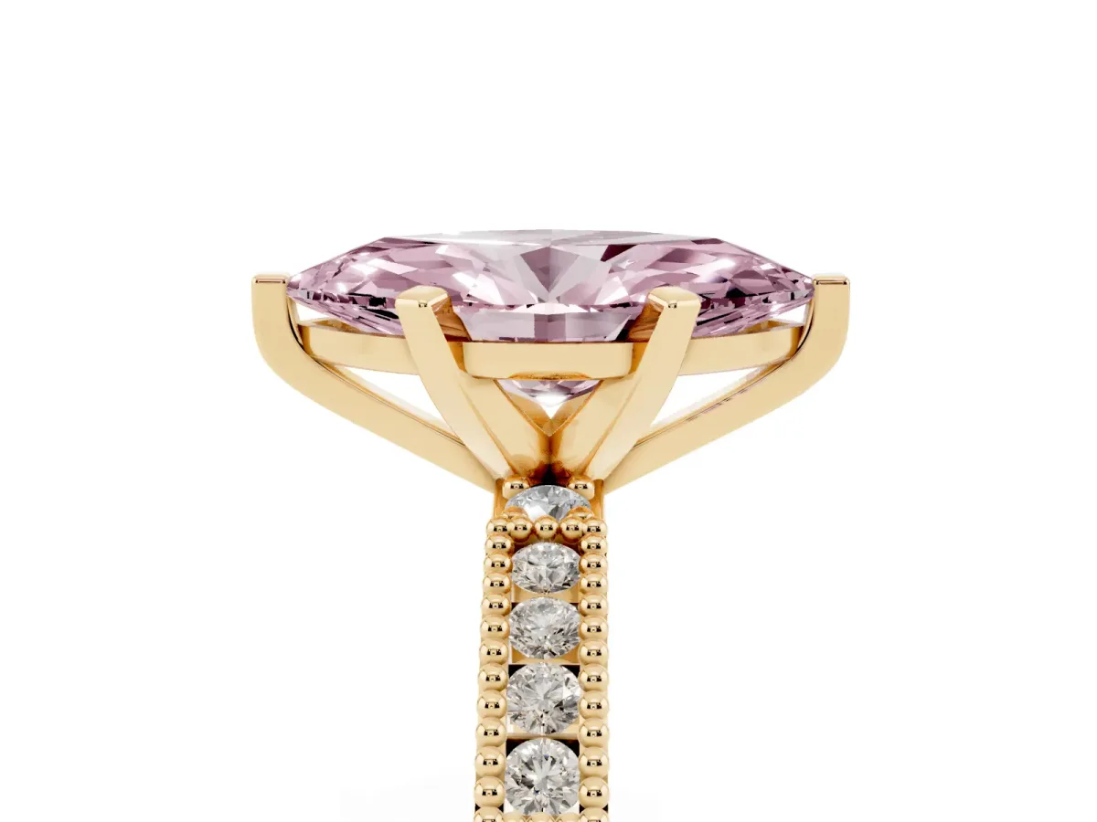 Fancy Pink Marquise Cut Solitaire with Pavé Band and Four-Prong Setting Yellow gold