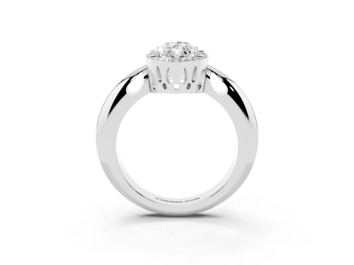 Marquise Cut Cut Diamond Halo Engagement Ring with Split Shank and Four-Prong Setting Silver