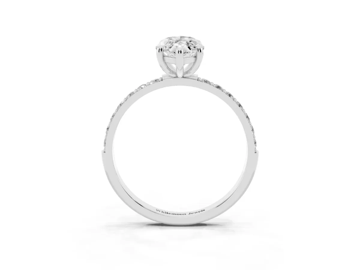 Marquise Cut Diamond Solitaire Ring with Round Pavé Band and Prong Setting Silver