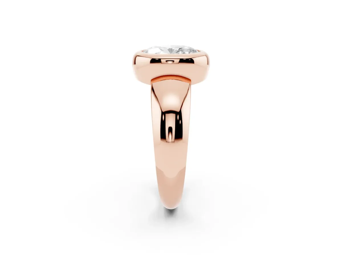 Bezel Set Oval Cut Solitaire Ring with Wide Band Rose gold
