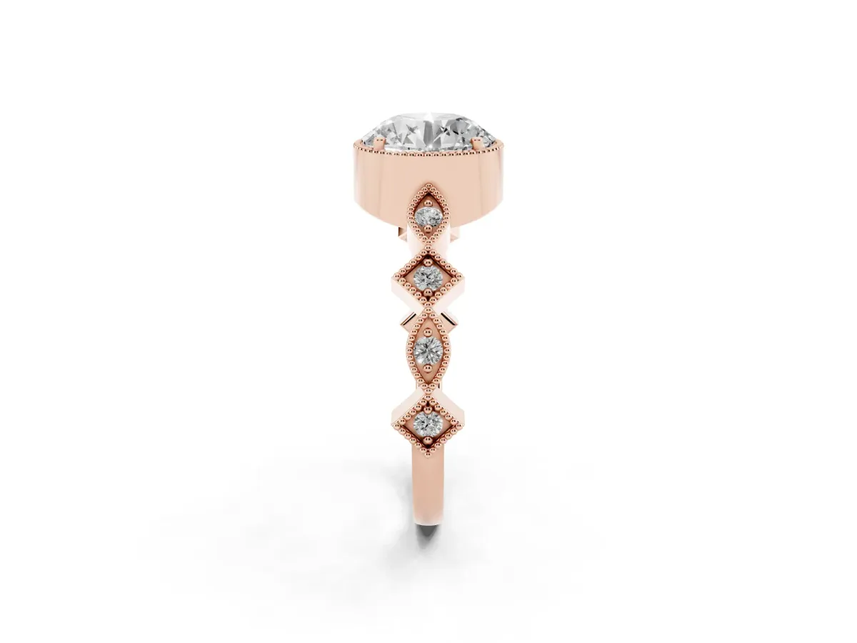 Round Cut Milgrain Marquise Diamond Twist Band Ring Rose gold