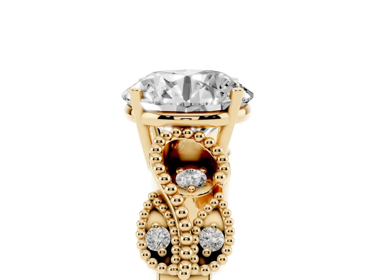 Round Cut Solitaire Milgrain Leaf Band with Prong Setting Yellow gold
