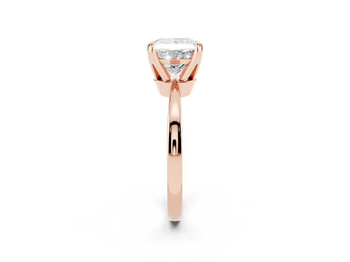 Princess Cut Solitaire Engagement Ring with Six-Prong Setting and Tapered Band Rose gold