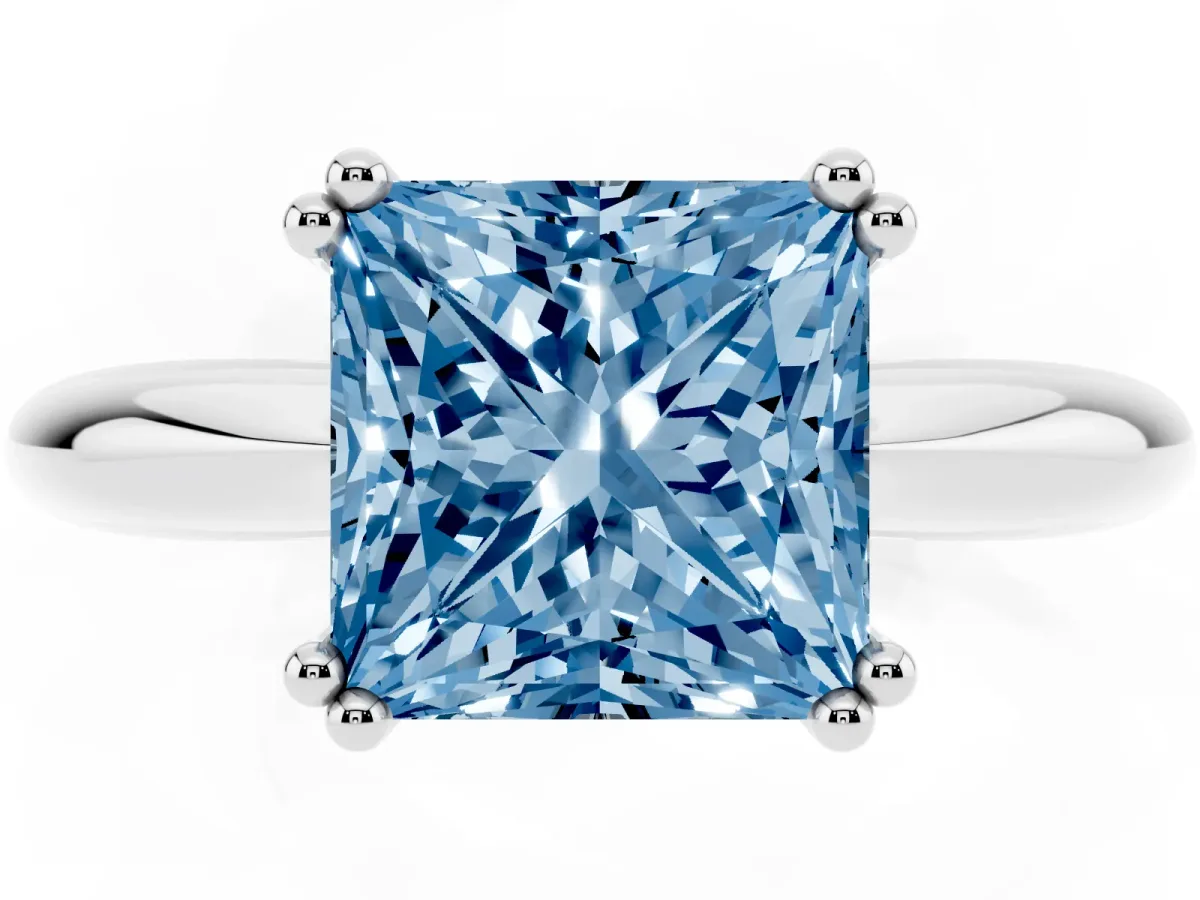 Fancy Blue Princess Cut Cut Solitaire Engagement Ring with Tapered Band and Four-Prong Setting Platinum