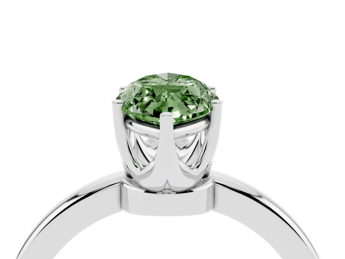 Fancy Green Marquise Cut Solitaire Diamond Ring with Six-Prong Setting on a Classic Band Silver
