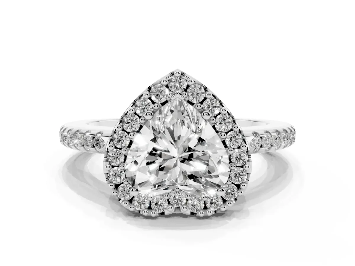 Heart Cut Diamond Pavé Halo Ring with Four-Prong Setting Silver