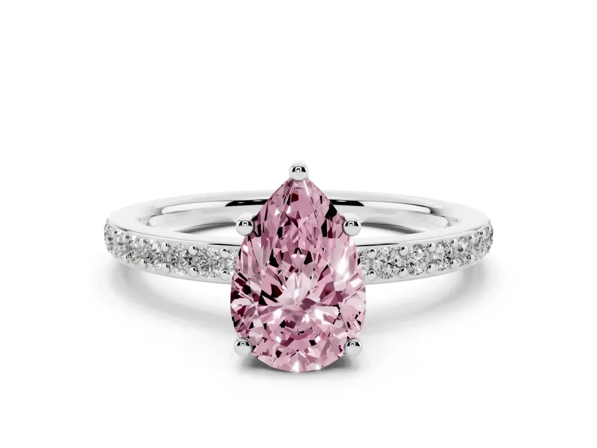 Fancy Pink Pear Cut Cut Diamond Pavé Band Ring with Four-Prong Setting Platinum