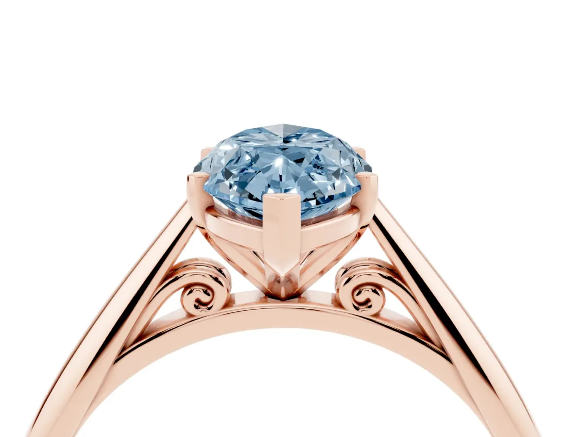 Fancy Blue Marquise Cut Diamond Solitaire Engagement Ring with Cathedral Setting and Four-Prong Mount Rose gold