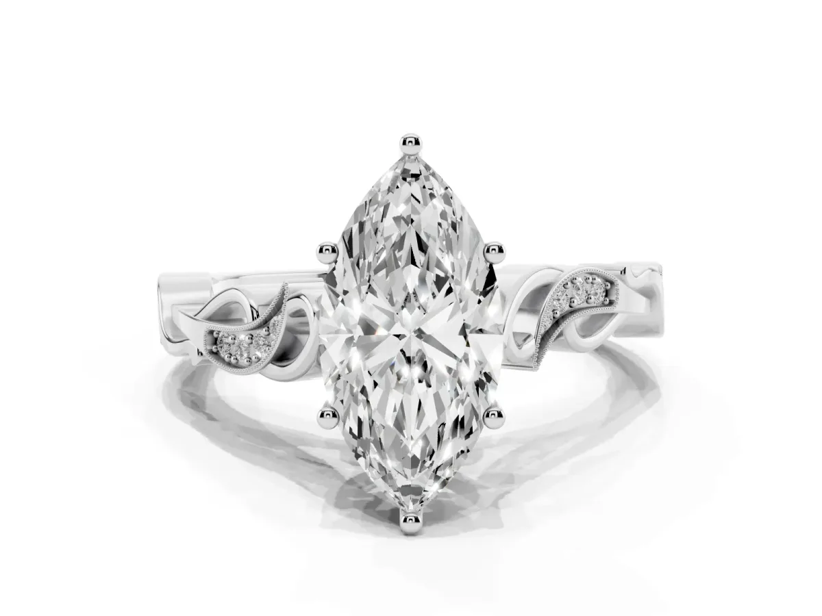 Marquise Cut Solitaire Vine Band with Milgrain Prong Setting Platinum