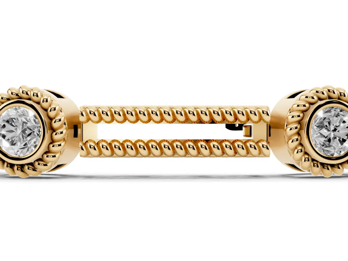 Round Bezel Set Diamond Rope Chain Bracelet Yellow gold