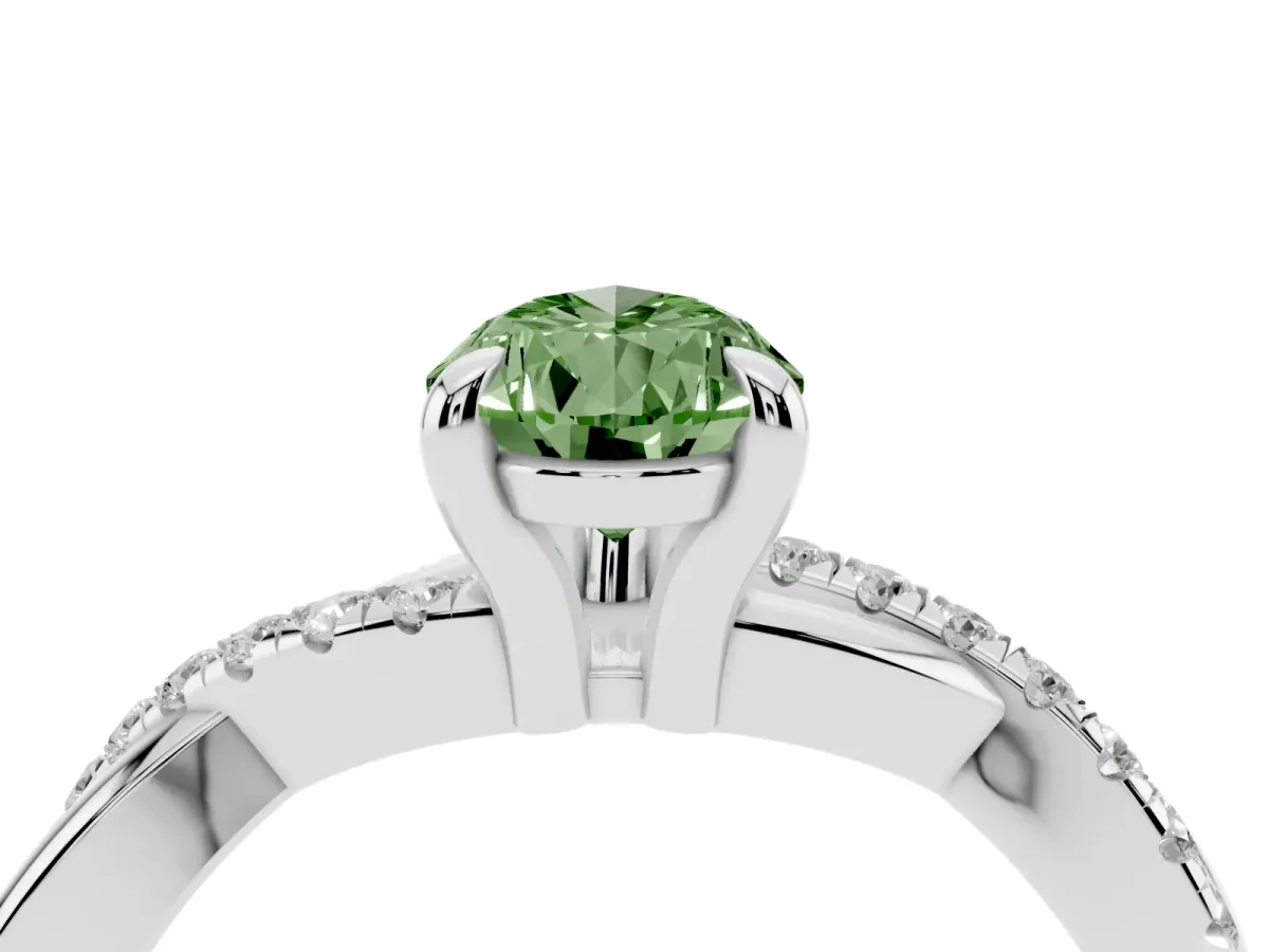 Fancy Green Pear Cut Cut Diamond Twist Band Solitaire with Prong Setting Silver