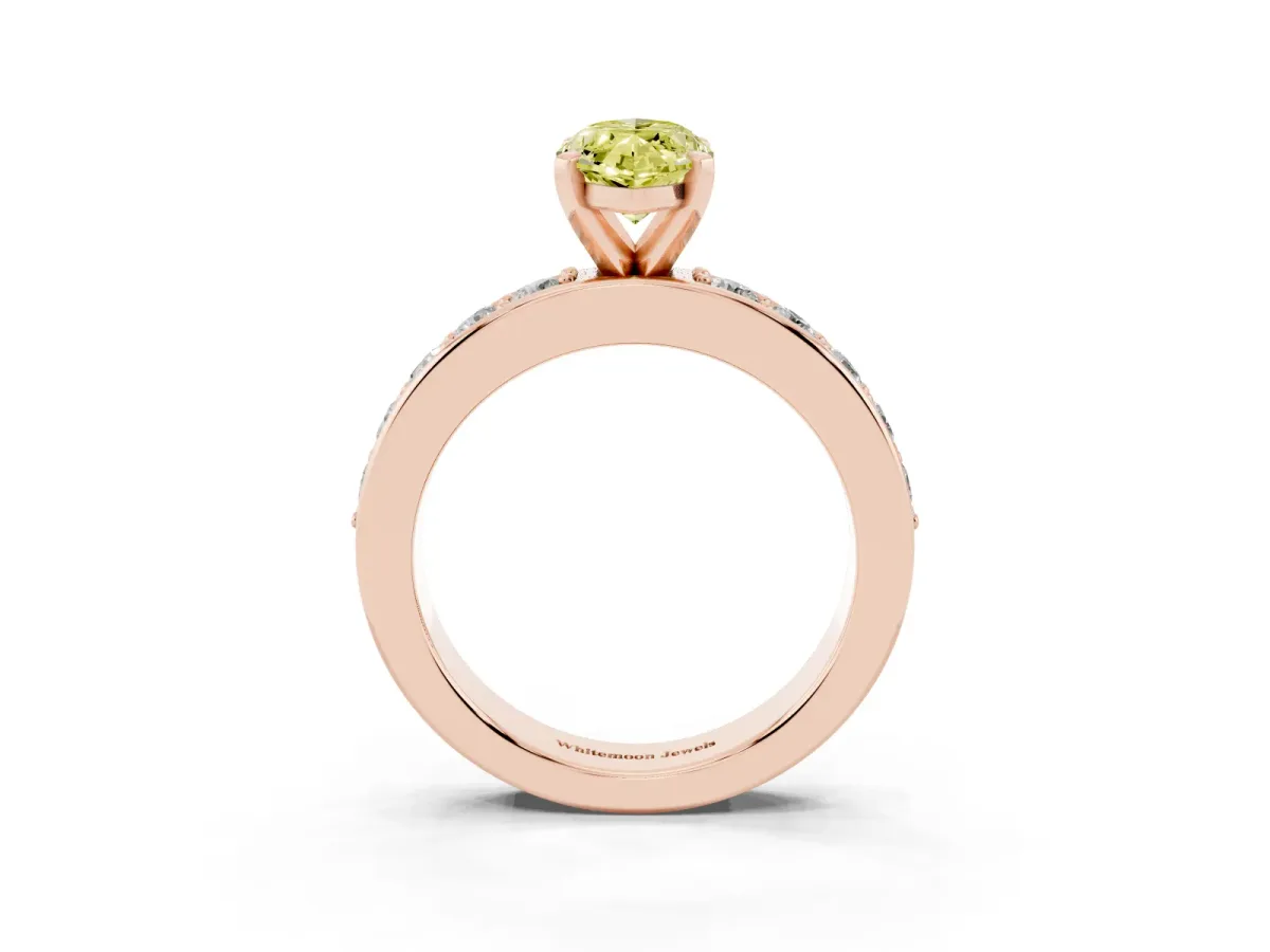 Fancy Yellow Marquise Cut Diamond Engagement Ring with Channel Set Round Band and Prong Setting Rose gold