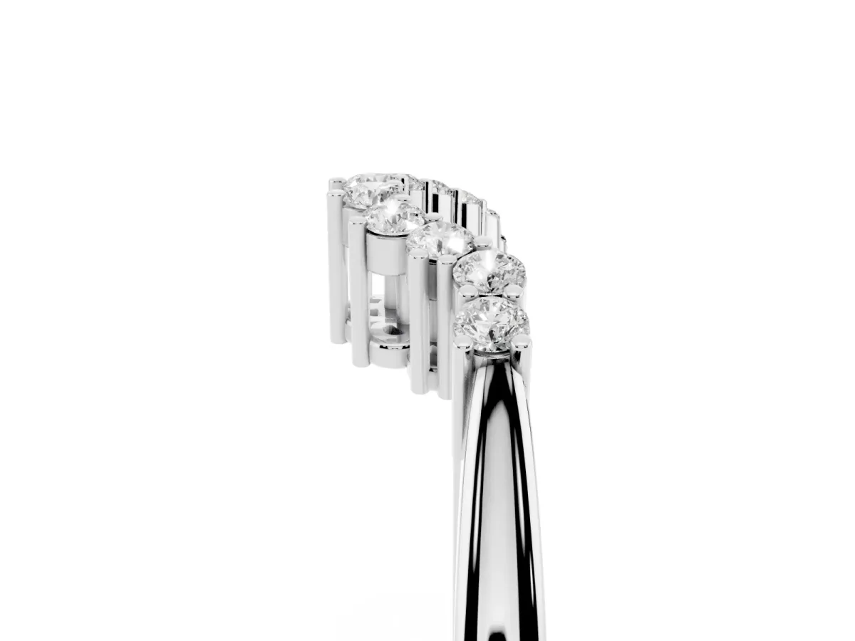 Round Diamond V-Shaped White Gold Band with Prong Setting Platinum