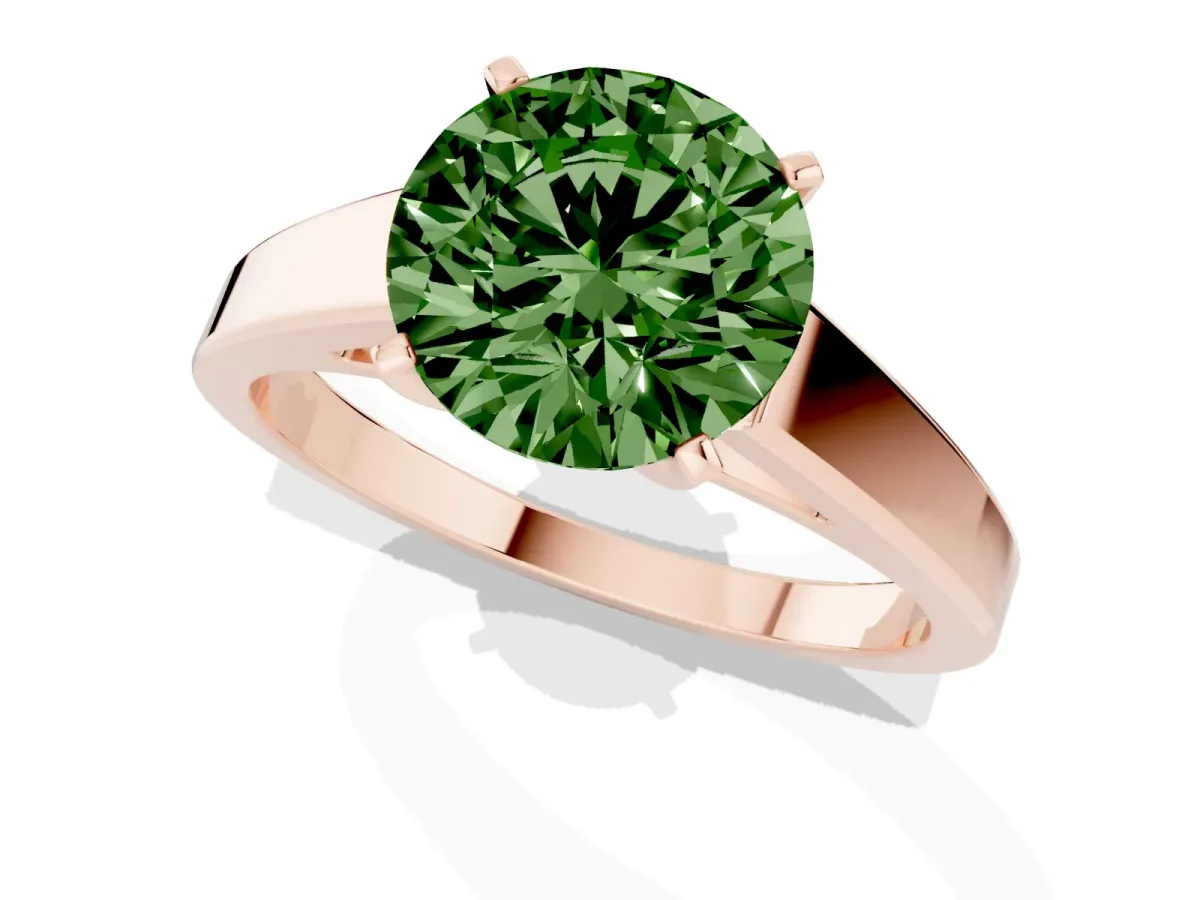 Fancy Green Round Cut Solitaire Engagement Ring with Four-Prong Setting and Tapered Band Rose gold
