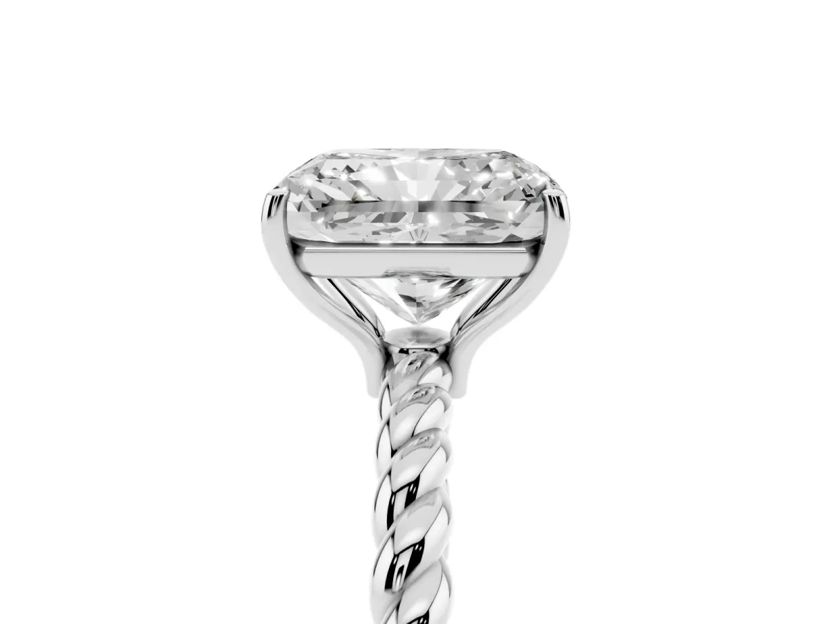 Radiant Cut Solitaire Twist Band Ring with Four-Prong Setting White gold