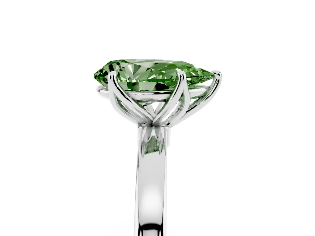 Fancy Green Pear Cut Diamond Solitaire Ring with Thin Band and Prong Setting White gold