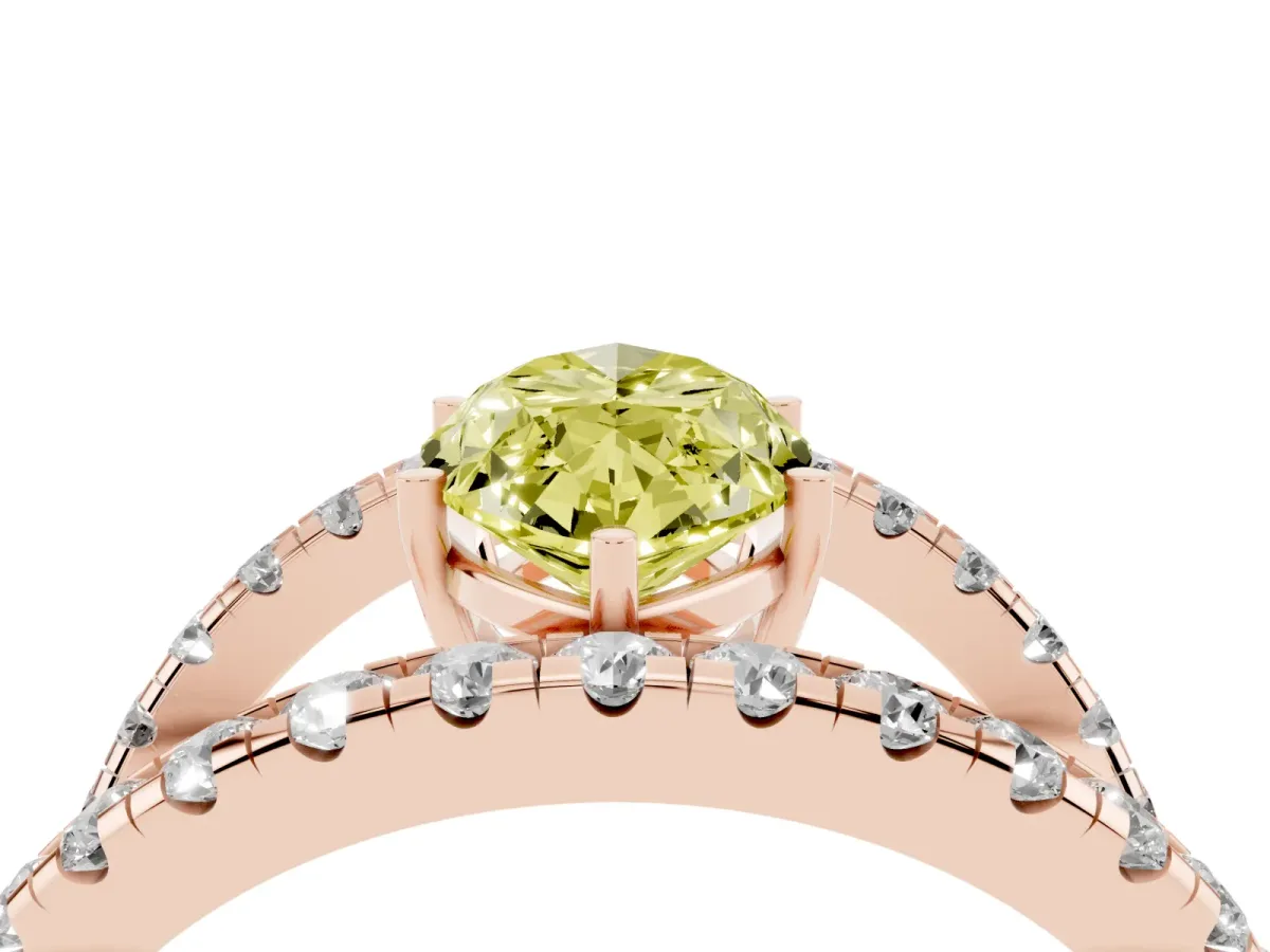 Fancy Yellow Marquise Cut Solitaire Split Shank Pave Diamond Ring Rose gold