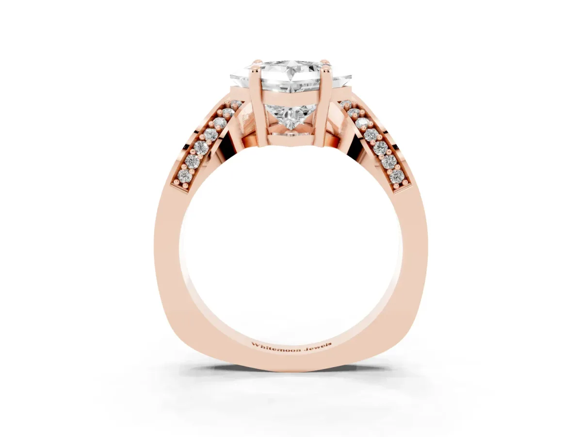 Princess Cut Solitaire Diamond Engagement Ring with Pave Band and Four-Prong Setting Rose gold