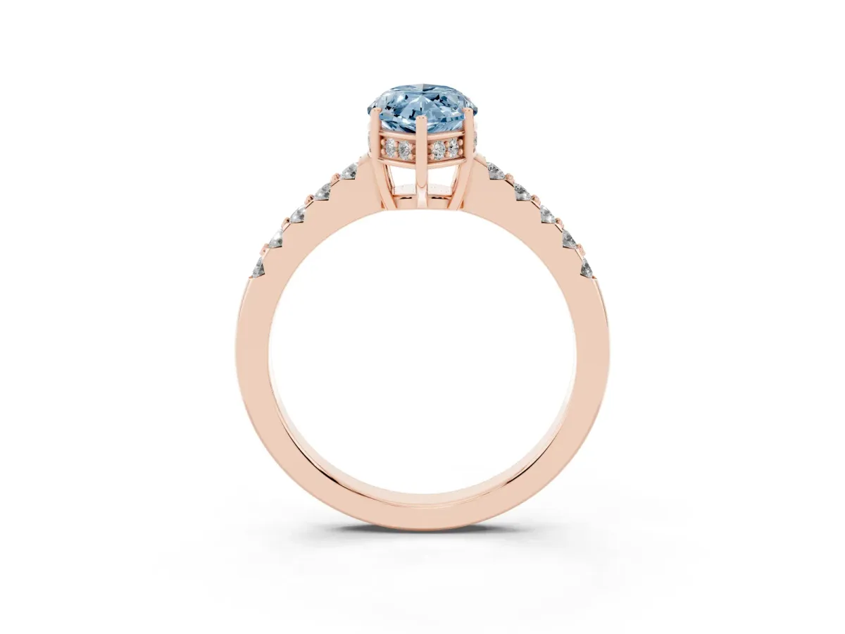 Fancy Blue Marquise Cut Solitaire Diamond Engagement Ring with Pavé Band and Six-Prong Setting Rose gold