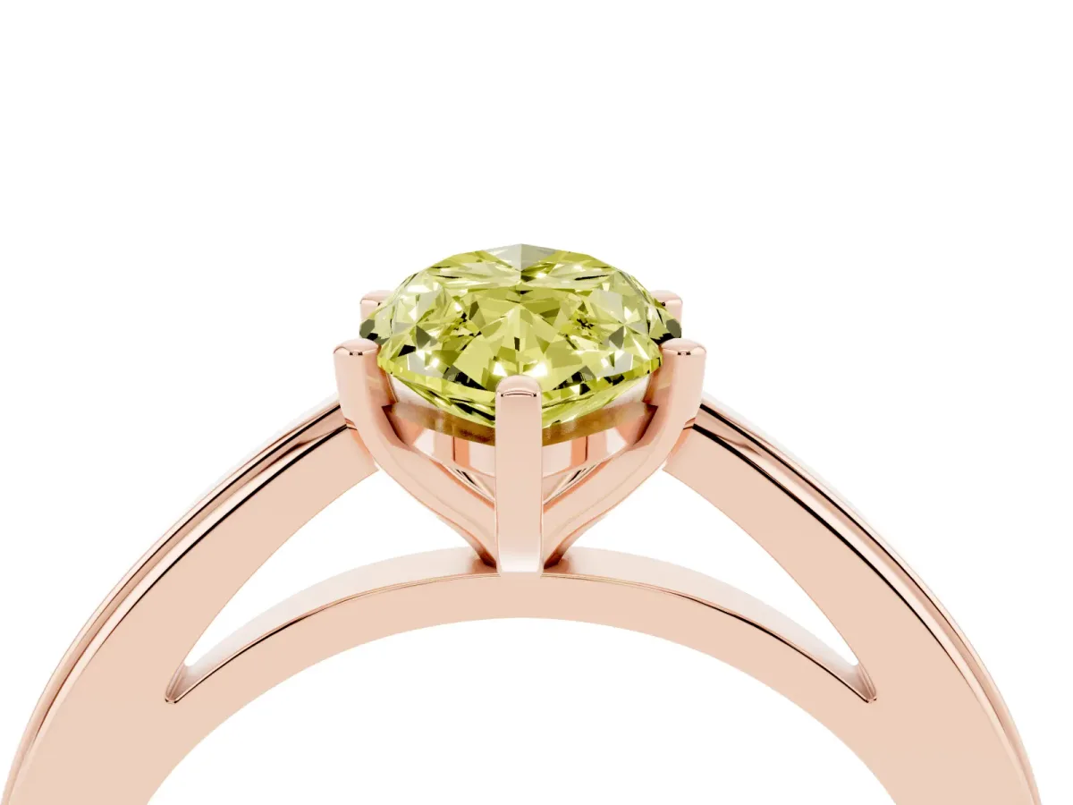 Fancy Yellow Marquise Cut Solitaire Diamond Ring with Four-Prong Setting and Classic Band Rose gold