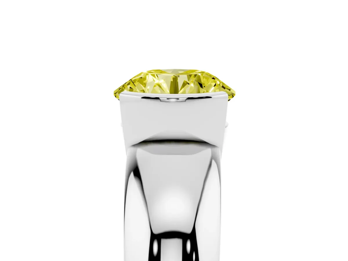 Fancy Yellow Round Cut Solitaire Tension Set Diamond Ring with Wide Band Platinum