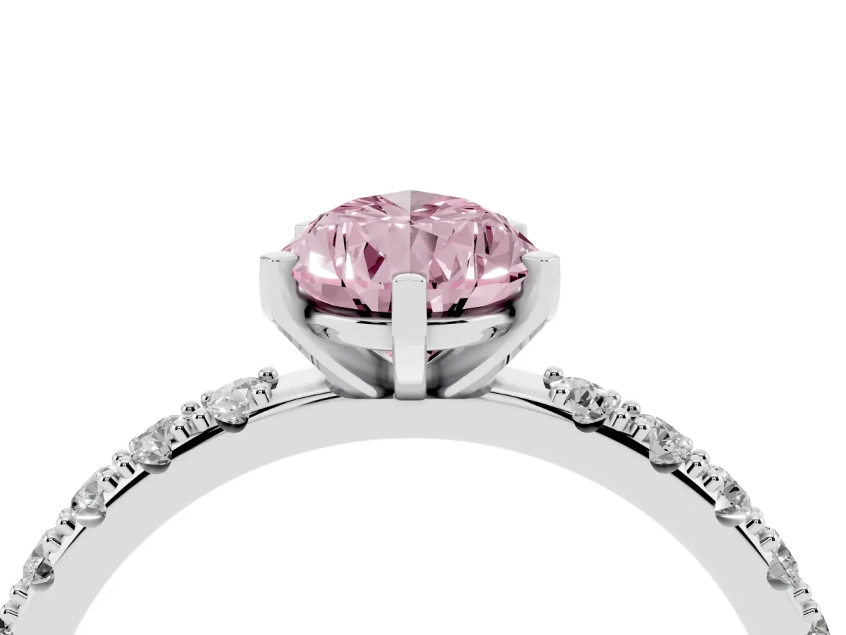 Fancy Pink Pear Cut Diamond Solitaire Pavé Band with Four-Prong Setting Silver