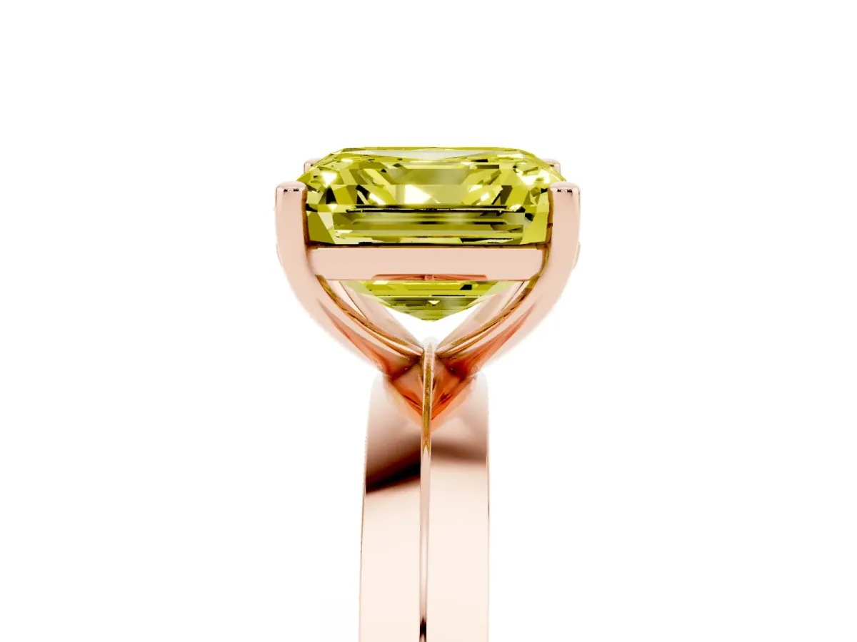 Fancy Yellow Asscher Cut Cut Solitaire Engagement Ring with Flat Band and Four-Prong Setting Rose gold