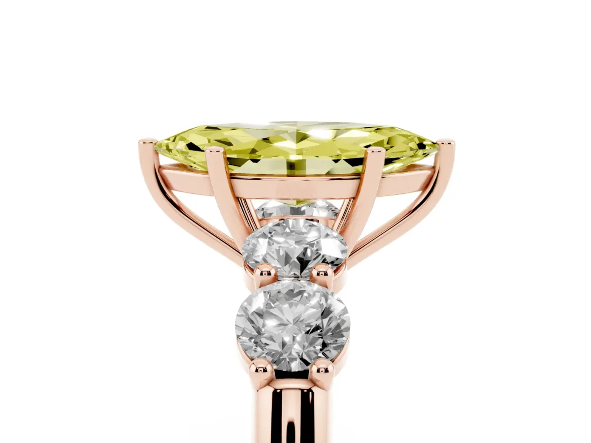 Fancy Yellow Marquise Cut Cut Five-Stone Prong Set Diamond Ring with Classic Band Rose gold