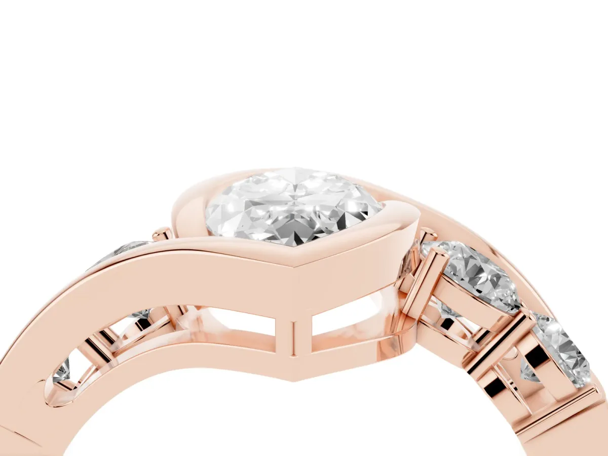 Bezel Set Marquise Cut Diamond Bypass Ring with Round Accents Rose gold