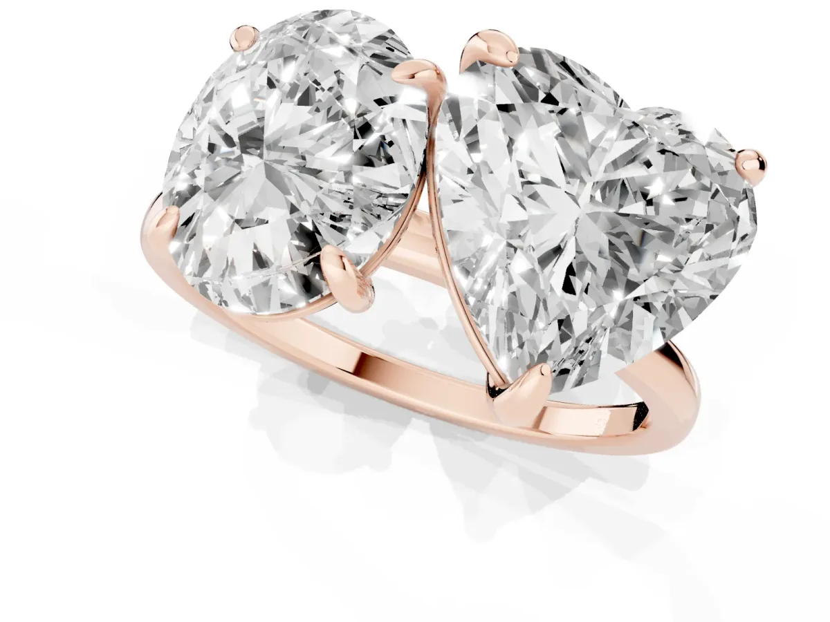 Oval and Heart Toi Moi Ring with Prong Setting and Plain Band Rose gold