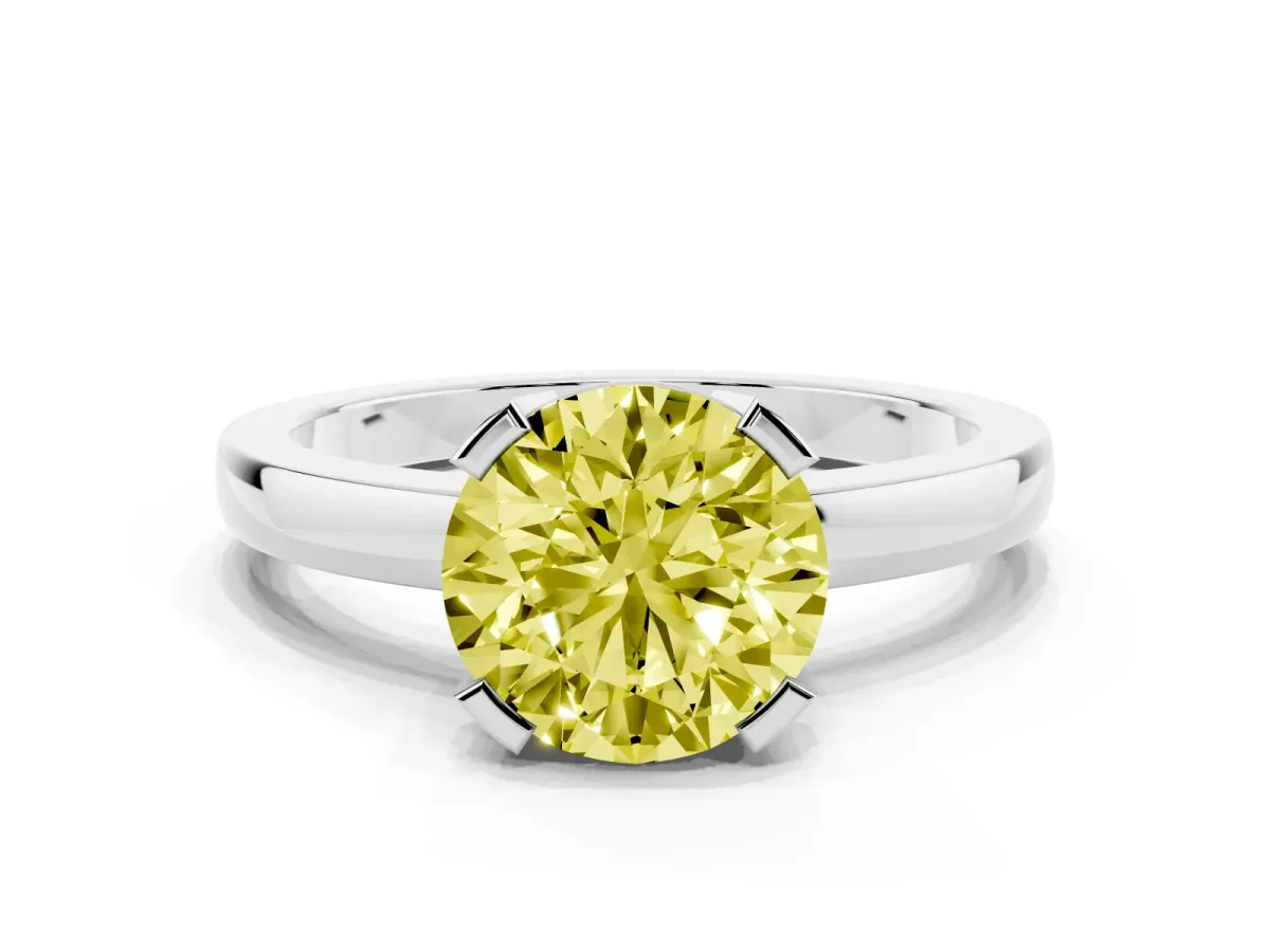 Fancy Yellow Round Cut Cut Solitaire Ring with Four-Prong Setting and Classic Band Silver
