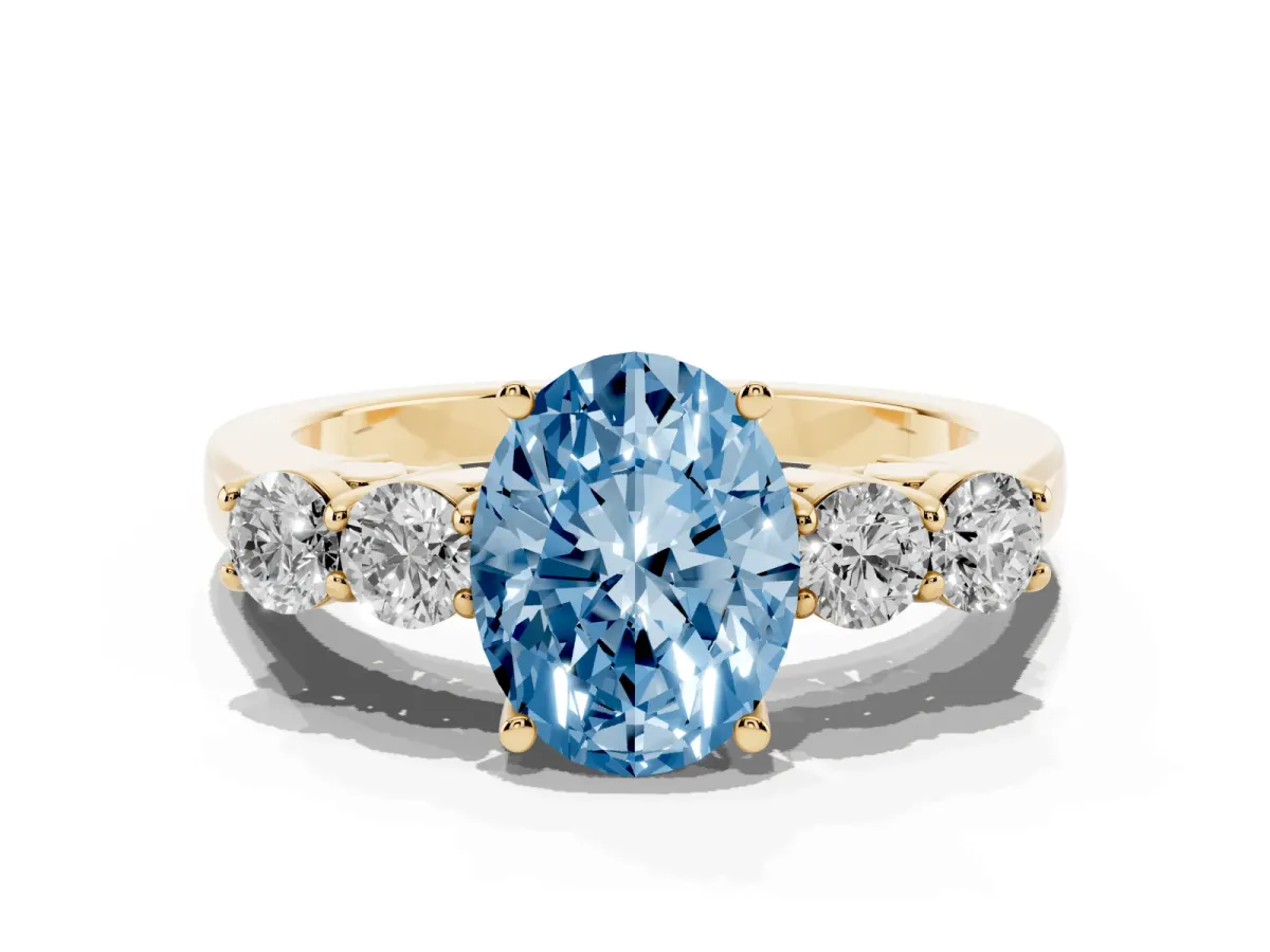 Fancy Blue Oval Cut Cut Diamond Five-Stone Prong Set White Gold Ring Yellow gold