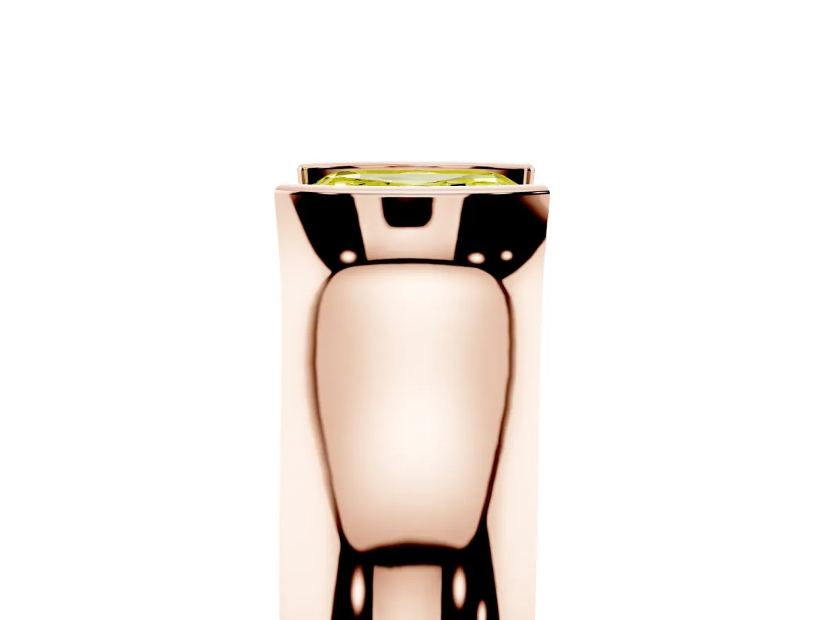 Fancy Yellow Asscher Cut Solitaire Bezel Set Diamond Ring with Wide Band Rose gold