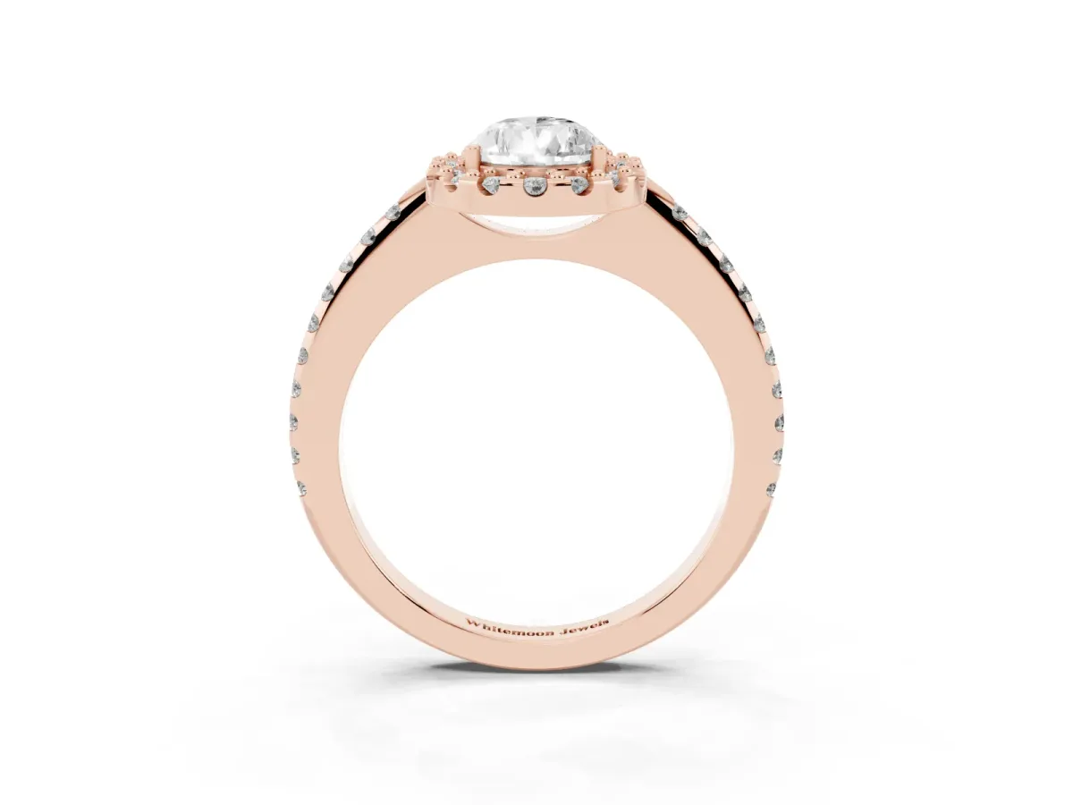 Pear Cut Diamond Pavé Halo Ring with Four-Prong Setting Rose gold