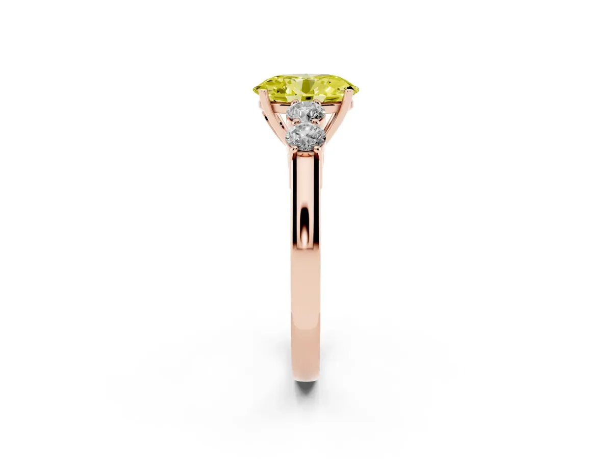 Fancy Yellow Oval Cut Cut Diamond Five-Stone Prong Set White Gold Ring Rose gold