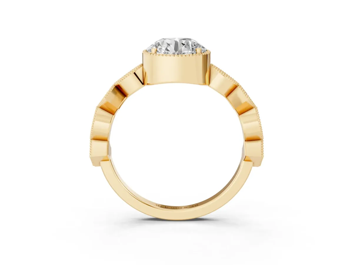 Round Cut Milgrain Marquise Diamond Twist Band Ring Yellow gold