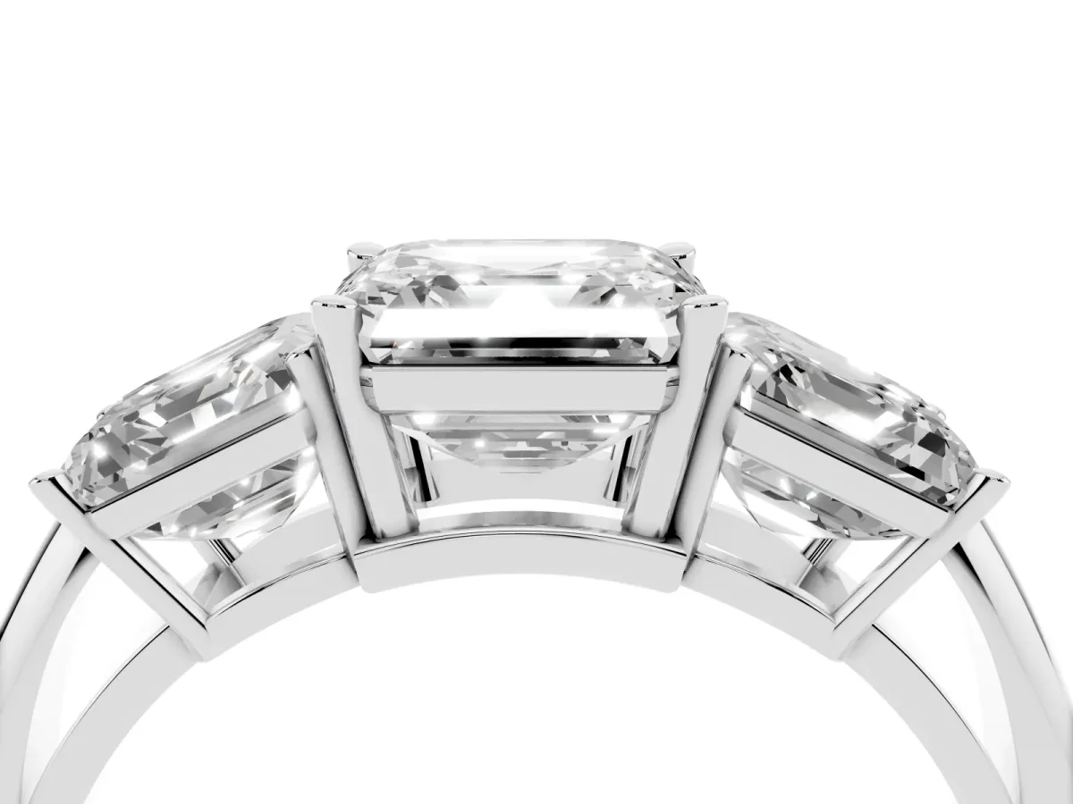 Three-Stone Asscher Cut Cut Diamond Engagement Ring with Prong Setting on a White Gold Band White gold