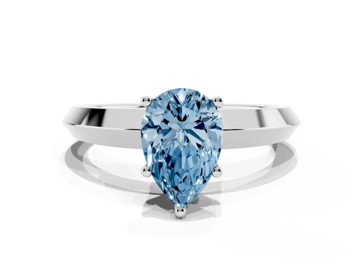 Fancy Blue Pear Cut Cut Solitaire Engagement Ring with Flat Band and Four-Prong Setting Platinum