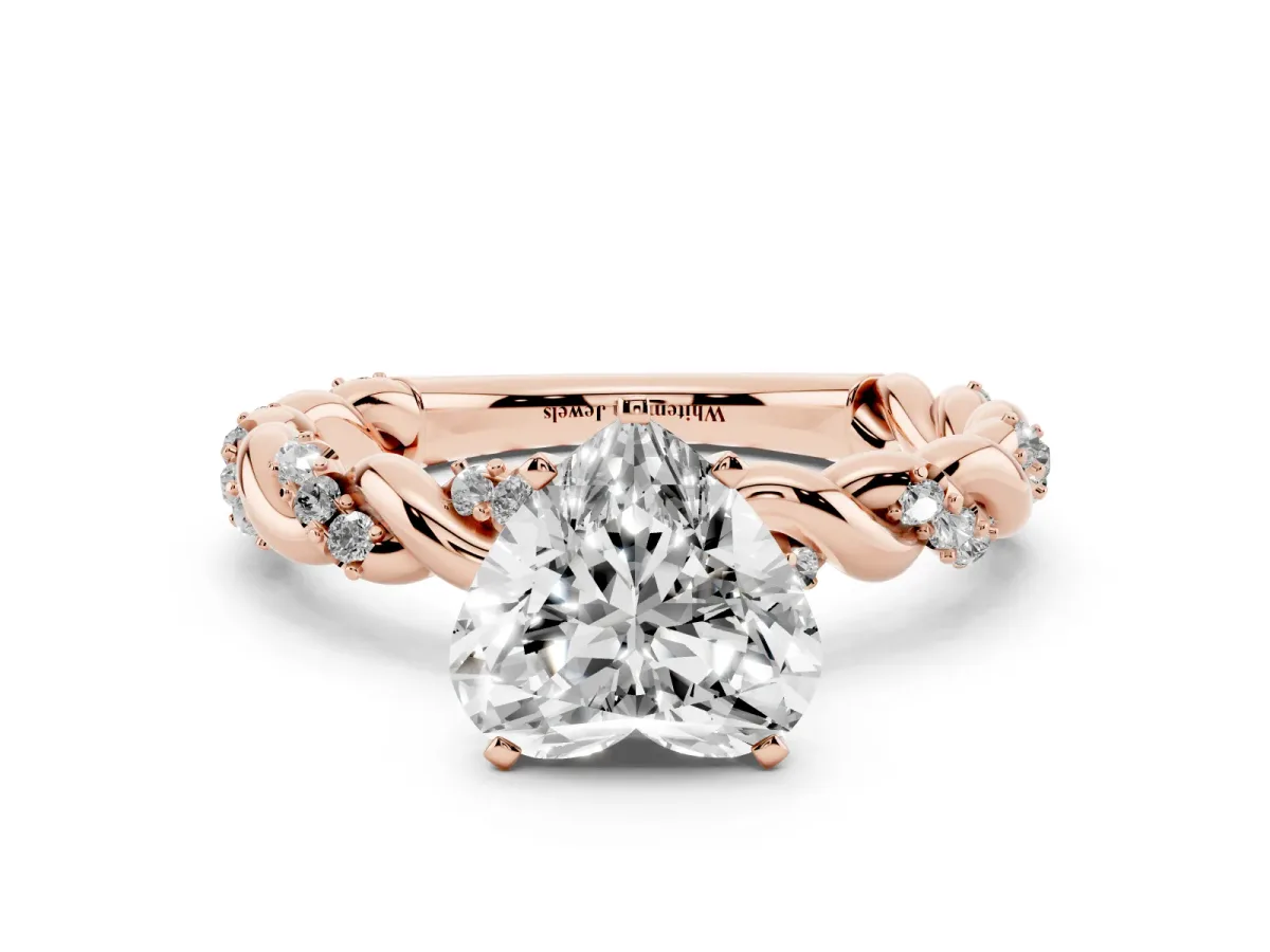 Heart Cut Diamond Solitaire Ring with Twisted Band and Pavé Accents Rose gold