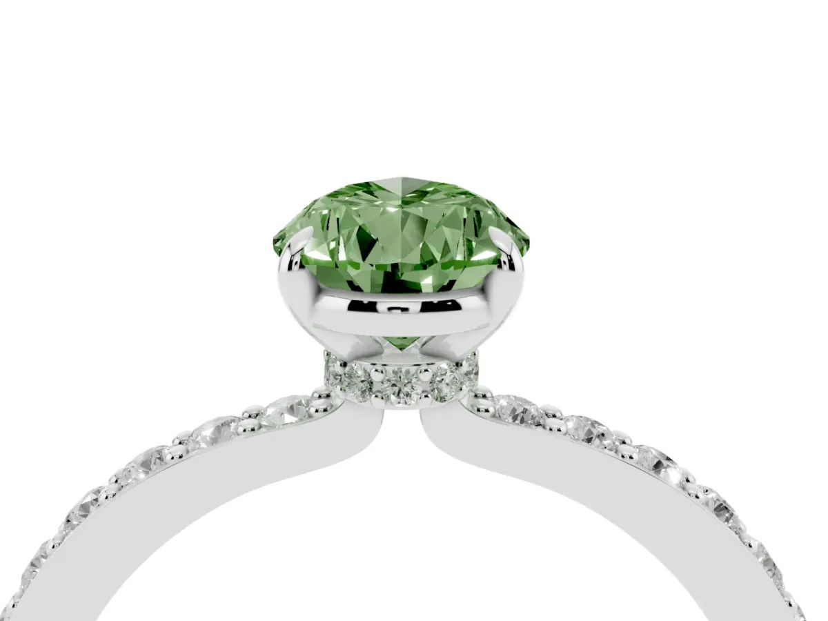 Fancy Green Pear Cut Diamond Pavé Engagement Ring with Round Accents and Prong Setting Silver