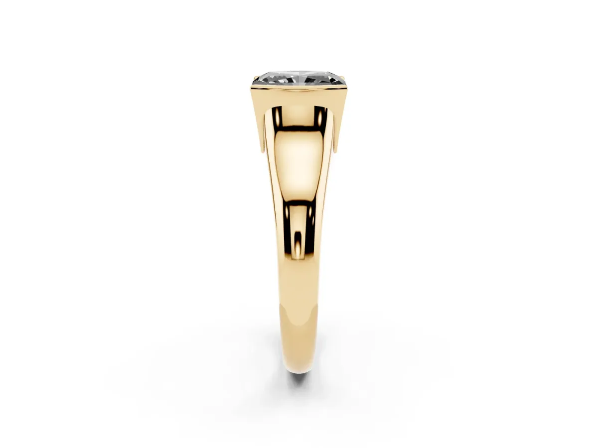 Fancy Black Radiant Cut Solitaire Tension Set Diamond Ring with Split Shank Band Yellow gold