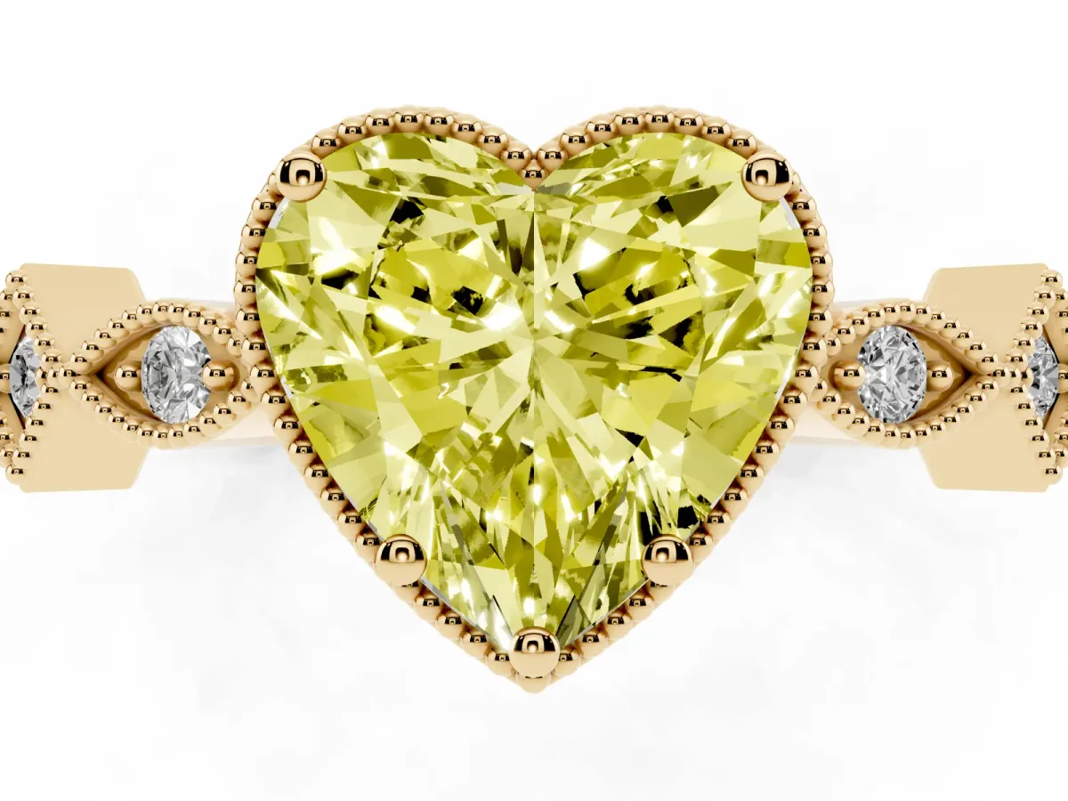 Fancy Yellow Heart Cut Milgrain Marquise Diamond Twist Band Ring Yellow gold
