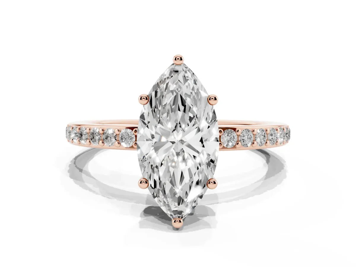 Marquise Cut Cut Diamond Pavé Band Ring with Four-Prong Setting Rose gold